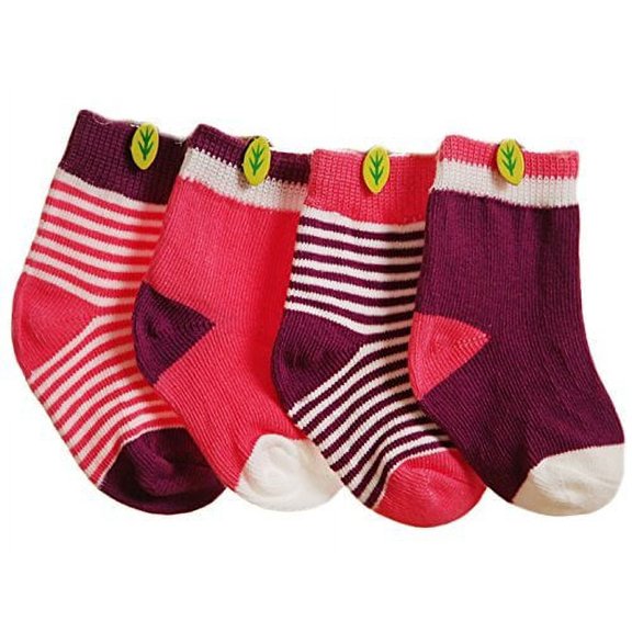Lian LifeStyle Baby Toddler 4 Pairs Pack Cute Cotton Socks 0-6MPink Purple