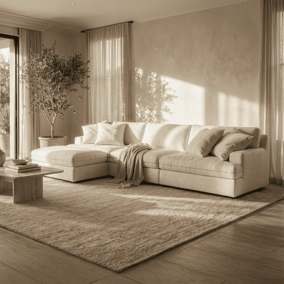 Vorthio 110.2" Modular Boneless Sofa with Ottoman, Cloud Couch Deep Seat Foam Sofa,Comfy White Sofa with Removable & Washable Sofa Cover for Living Room