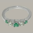 thumbnail image 5 of LBG British Made 10k White Gold ring with Natural Emerald & Cultured Pearl Womens band Ring - 33 size options - Size 11, 5 of 6