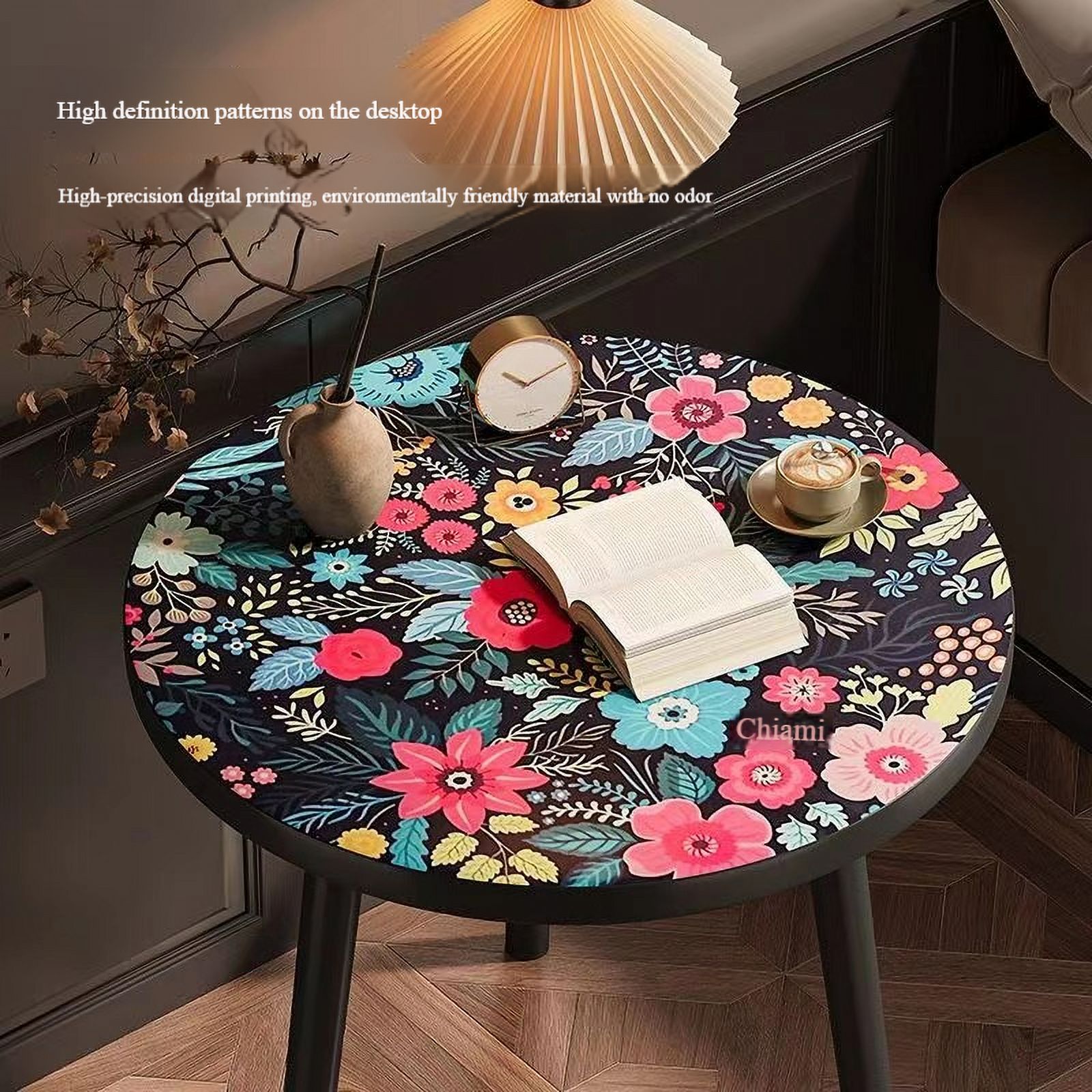 Wood Round Side Table, Accent Nightstand End Table for Living Room Bedroom Office Small Spaces, Easy Assembly Bedside Table for Indoor and Outdoor Use, 16''D x 19''H (Black)