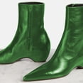 thumbnail image 2 of FSJ Women Pointed Toe Wedge Ankle Boots Sleek Leather Mid Heel Side Zipper Minimalist Booties Comfort Shoes Size 10.5 Green, 2 of 4