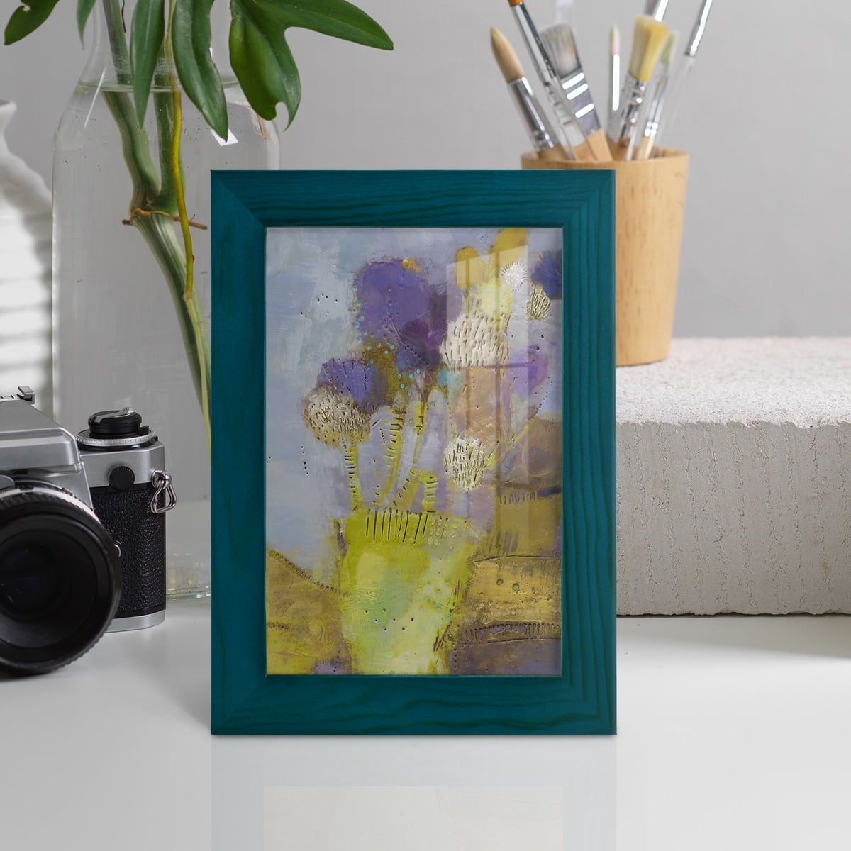 Blumen II -Framed Print w/glass-Ocean Blue