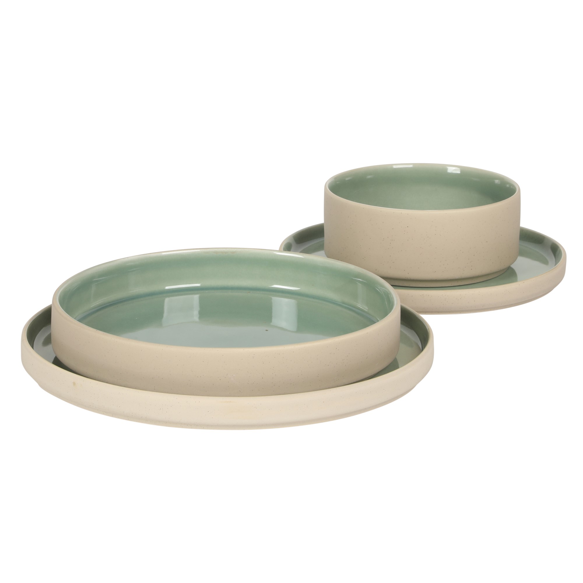 Gibson Elite Liberty Bay 16-Piece Pottery Clay Stoneware Dinnerware Set – Mint Green Reactive Glaze, Stackable Plates and Bowls W/ Pasta Bowl, Service for 4 – Microwave & Dishwasher Safe