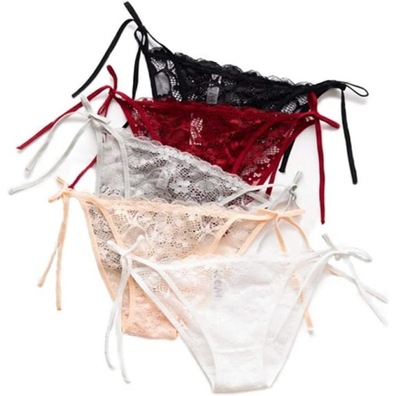 5 Pack Women's Side Tie Panties Wild Lace Bikini Adjustable G-String Underwear (Multicolour) One Size