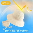 thumbnail image 3 of 56-58cm hat circumference women's lace pearl straw hat and straw bag set summer seaside sunscreen beach hat - Milky white, 3 of 5