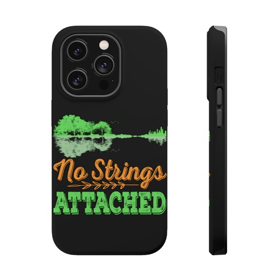 DistinctInk Tough Case for Apple iPhone 15 PRO (6.1" Screen), Compatible with MagSafe Charging - No Strings Attached - Trees Guitar
