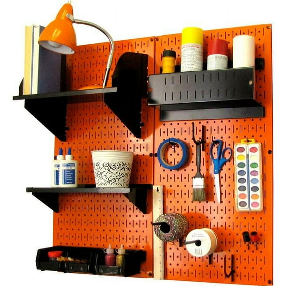 Pegboard Hobby Craft Organizer Storage Kit, Orange & Black - 32 x 32 x 9 in.