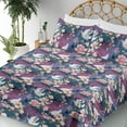 thumbnail image 3 of Ambesonne Vintage Fitted & Flat Sheet with Shams 4 Pcs Set, Crane Birds Flowers Plot, Calking, Eggplant Petrol Blue, 3 of 5