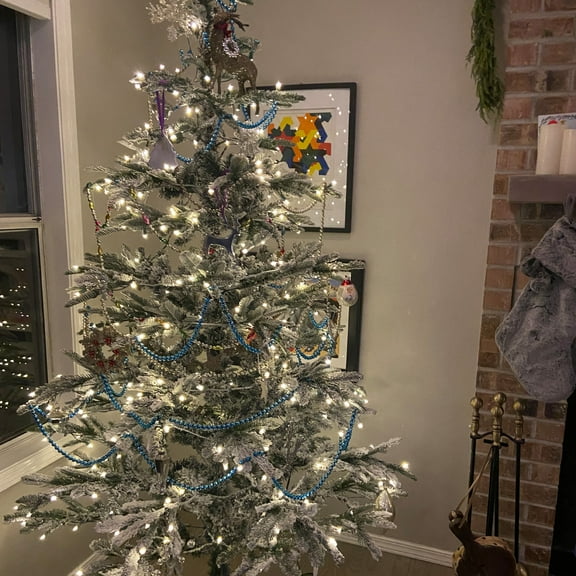 Northlight Real Touch™️Pre-Lit Slim Flocked Nordmann Fir Artificial Christmas Tree - 7.5' - Warm