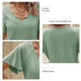 thumbnail image 3 of Camiseta informal holgada de Color puro con cuello en V y manga con volantes para mujer, 3 of 8