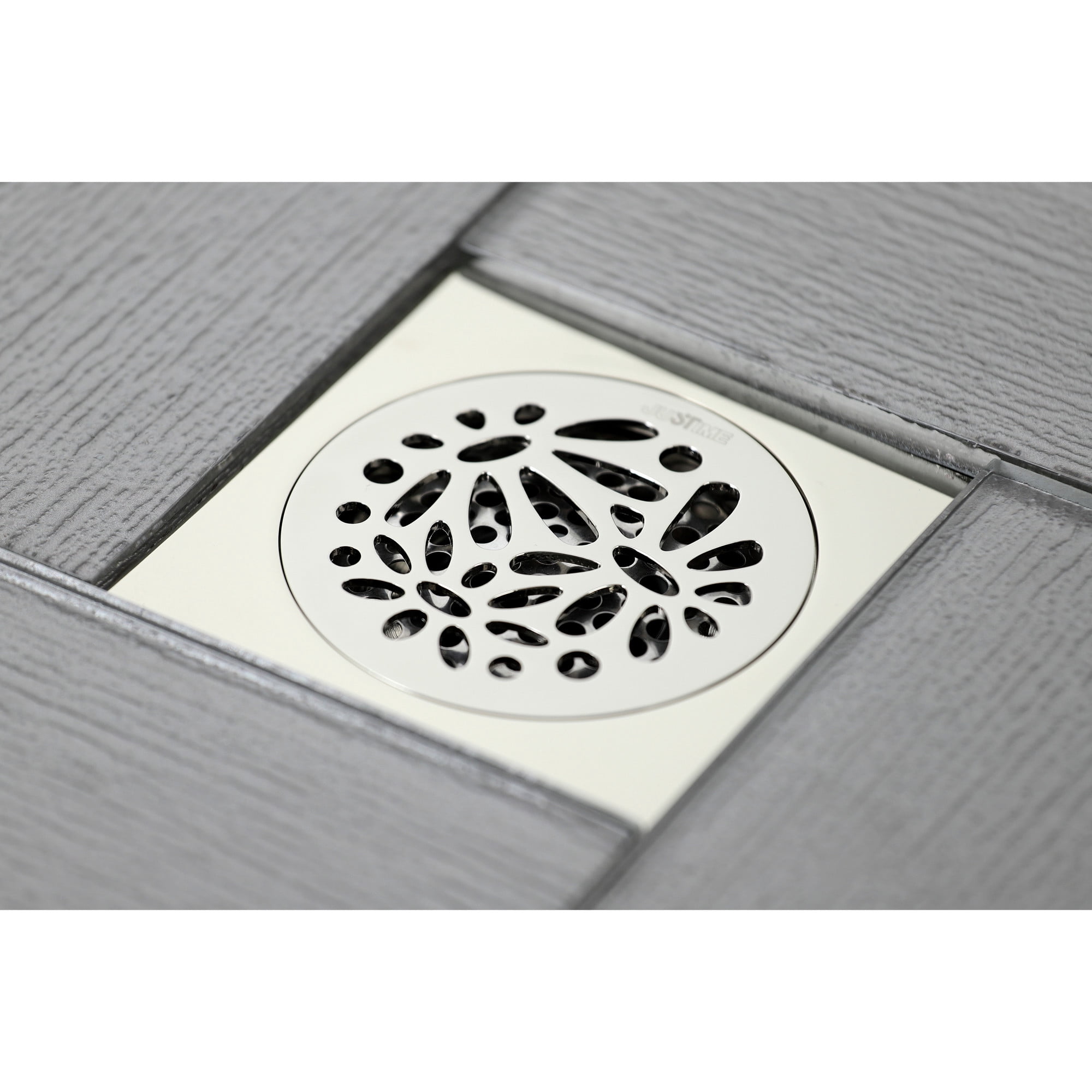 Kingston Brass BSF6360PN Watercourse Floral 4-Inch Brass Square Grid Shower Drain with Hair Strainer in Polished Nickel