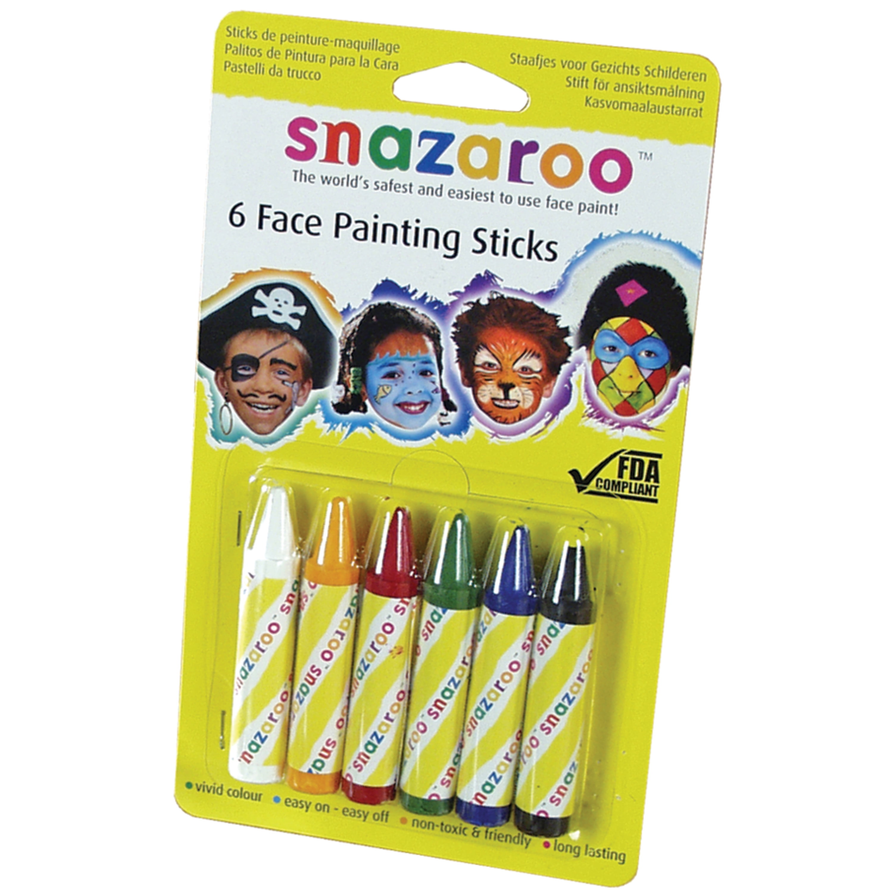 Snazaroo Face Painting Stick Set, 6Colors, Basics