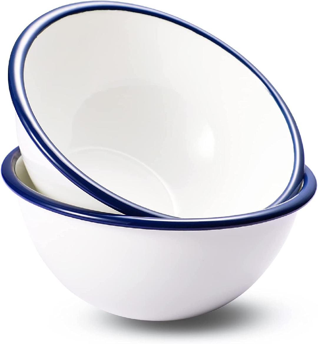 Enamel Cereal Bowls, 30 Ounces White Bowls for Kitchen and Outdoor