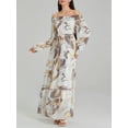 thumbnail image 4 of Michellecmm Women's Summer Belted Dress Off Shoulder Long Sleeve Abstract Print Long Dress Chiffon Dress, 4 of 9