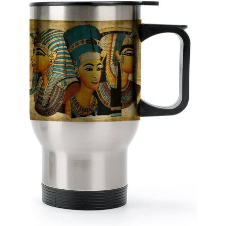 

Retro Ancient Egyptian Art Stainless Steel Travel Mug Vacuum Insulated Coffee Cup Double Walled Coffee Mug with Handle & Lid