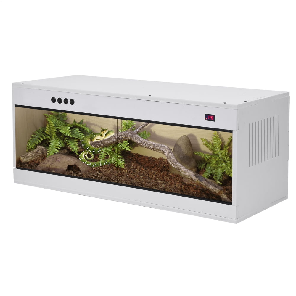 Wide Low Reptile Cage 39x16x16 Inches, Glass Terrarium with Sliding Doors, Ventilated Enclosure for Pet Snakes Lizards(No Temperature Control)