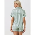 thumbnail image 3 of DARING DIVA Women's Satin Button Down Shirt and Shorts Pajama Set M Light Green, 3 of 5