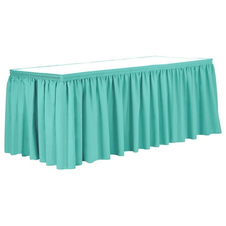 

Bennium 14 ft. Shirred Pleat Polyester Table Skirt - 42 Bar Height Caribbean Blue