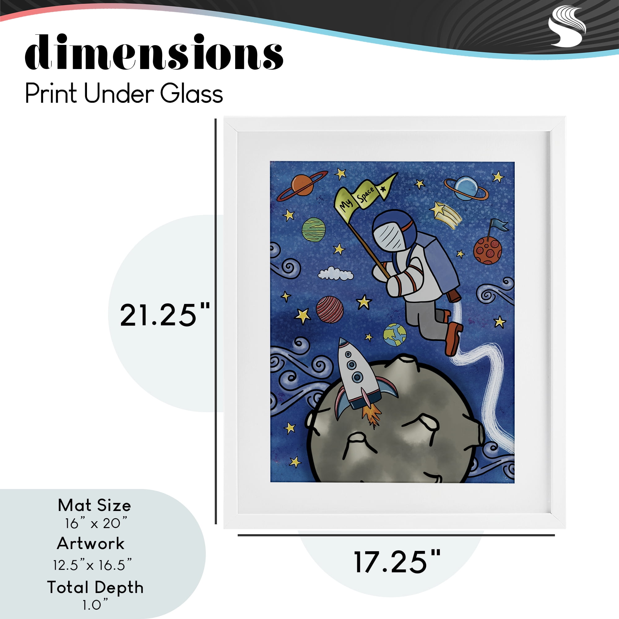 Astronaut Space Adventure White Framed Print Under Glass, design by Jennifer Stith
