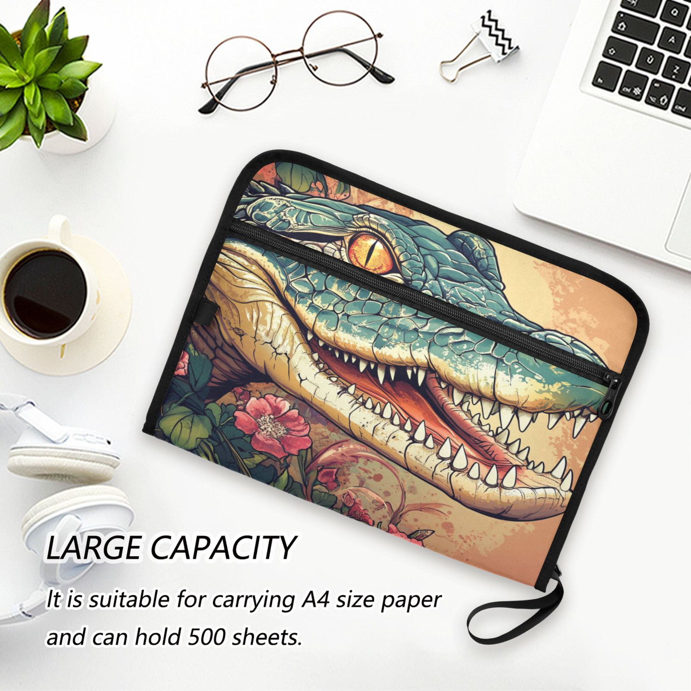 WOBOGO Crocodile Illustration in Realistic Style Expanding File Folder Letter Size Accordion Filing Organizer 13 Pocket Separate Organ Pocket