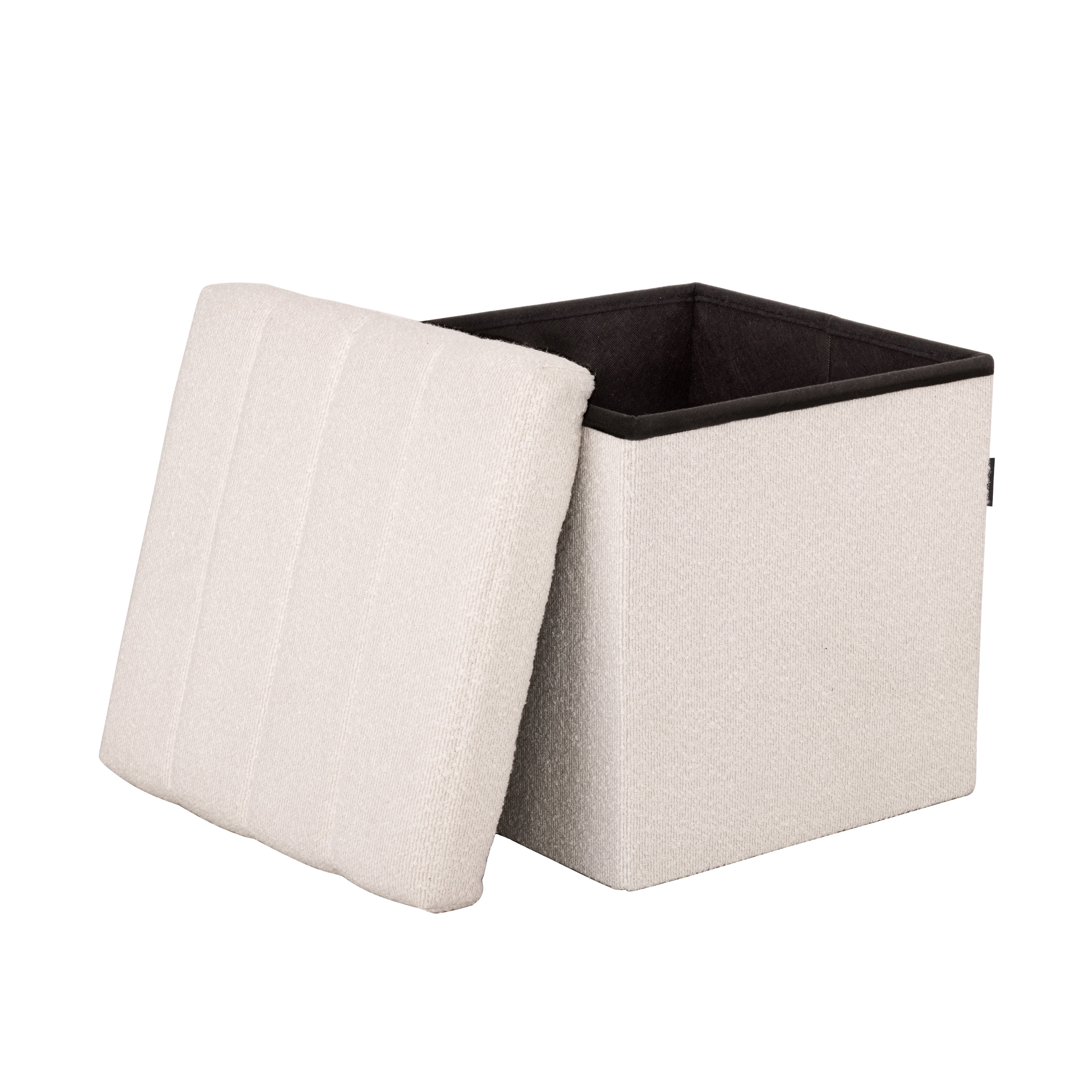 Seville Classics Cushioned Fabric Ottoman Hidden Storage Chest Footrest Chair for Bedroom, Dorm, Loft, Living Room, Entryway, Hallway, White Boucle, 15.7" Cube