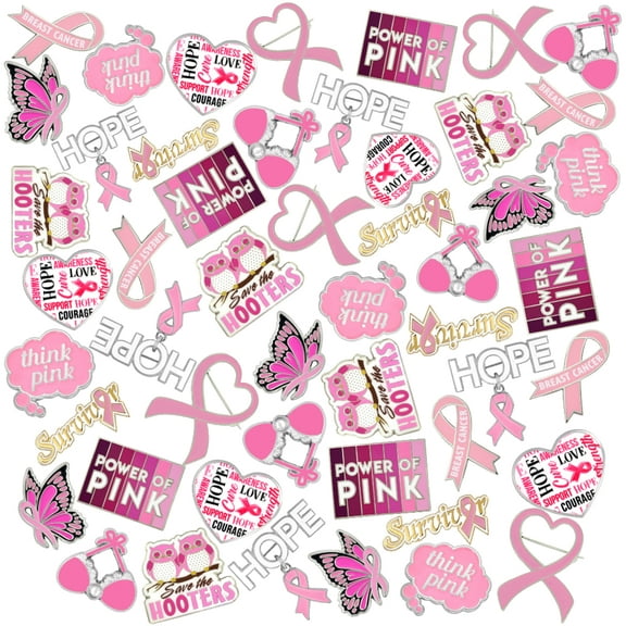 PinMart's 50 Piece Breast Cancer Awareness Bulk Enamel Pin Set