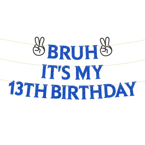 Bruh Bro I'm 13 Banner - Bruh It's My 13th Birthday Banner, Boy Bday Party Decor, Teen Boy Party Sign, Funny 13th Bruh Birthday Bunting Blue Glitter