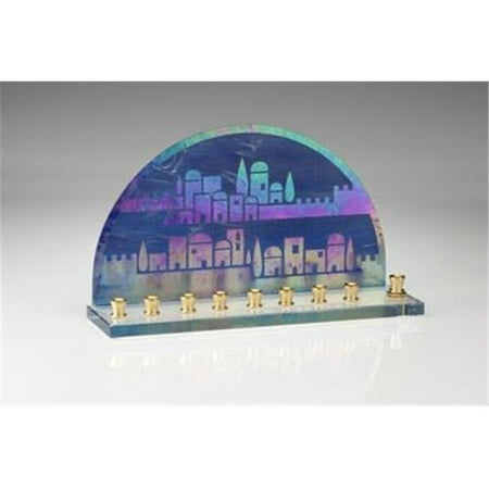 Judaica SF-GHM-9782 12'' Jerusalem Ii Glass Menorah