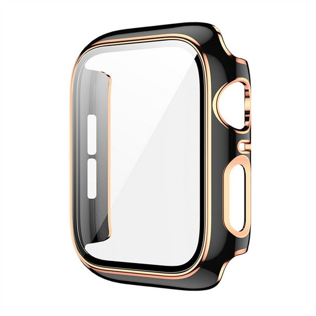 Glass+Cover for Apple Watch Case 45mm 41mm iWatch Case Bumper+Screen Protector Apple Watch Series 7 -black rose