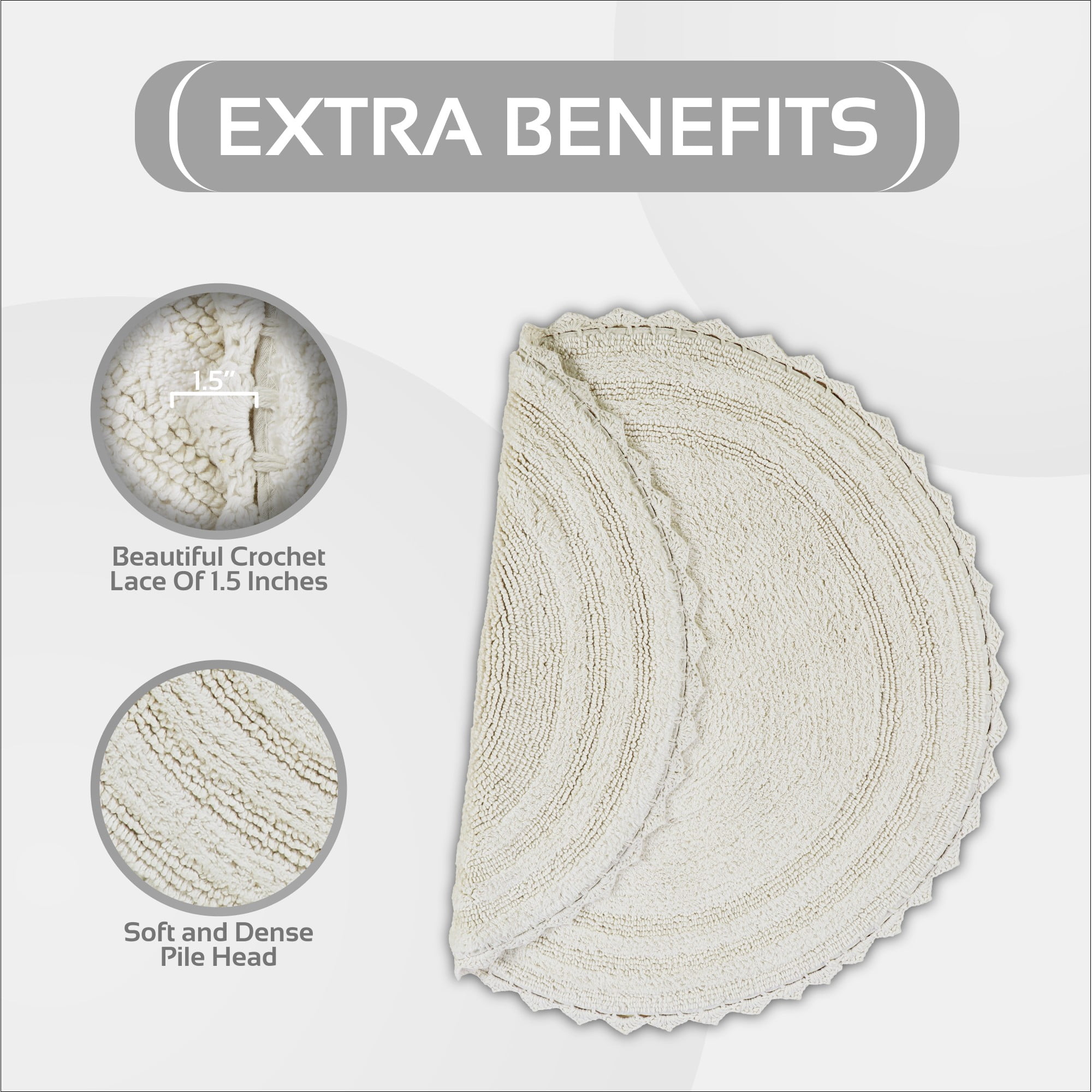 Better Trends Chic Round Bath Mat, 24" Diameter, 100% Cotton with Crochet Border, Water Absorbent, Ideal for Half Baths and Powder Rooms, Machine Washable, Ivory - Lilly Crochet Collection