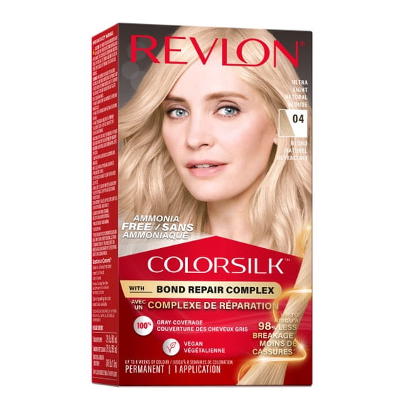 REVLON ColorSilk™ BOND REPAIR Permanent Hair Colour, 100% Gray Coverage, Ammonia Free Dye, Vegan Keratin, Ultra Light Natural Blond 1PK