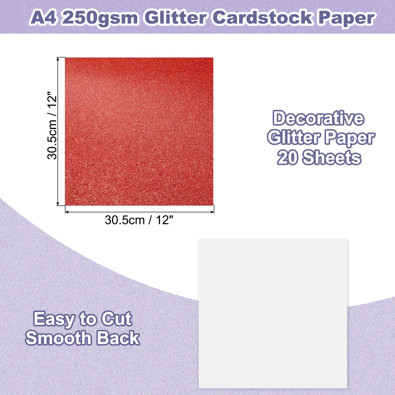 20Sheets Dark Red Glitter Cardstock, 12x12In Glitter Paper Card Stock Shiny Scrapbook 250gsm Sparkly Paper Large Shimmer for Crafts Scrapbook DIY Art Wedding Party