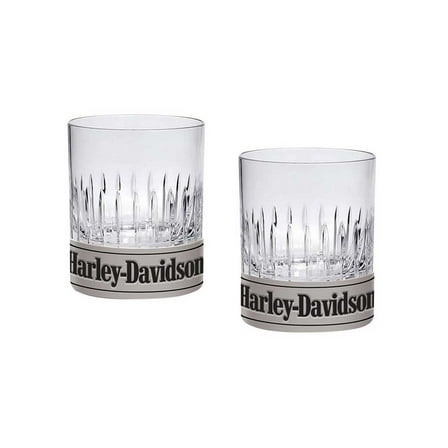 Harley-Davidson Old Fashioned Rocks 9 oz. Glasses Metal Base Set of 2 HDX-98741, Harley Davidson