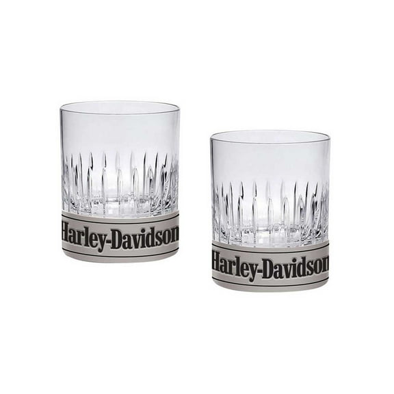 Harley-Davidson Old Fashioned Rocks 9 oz. Glasses Metal Base Set of 2 HDX-98741, Harley Davidson