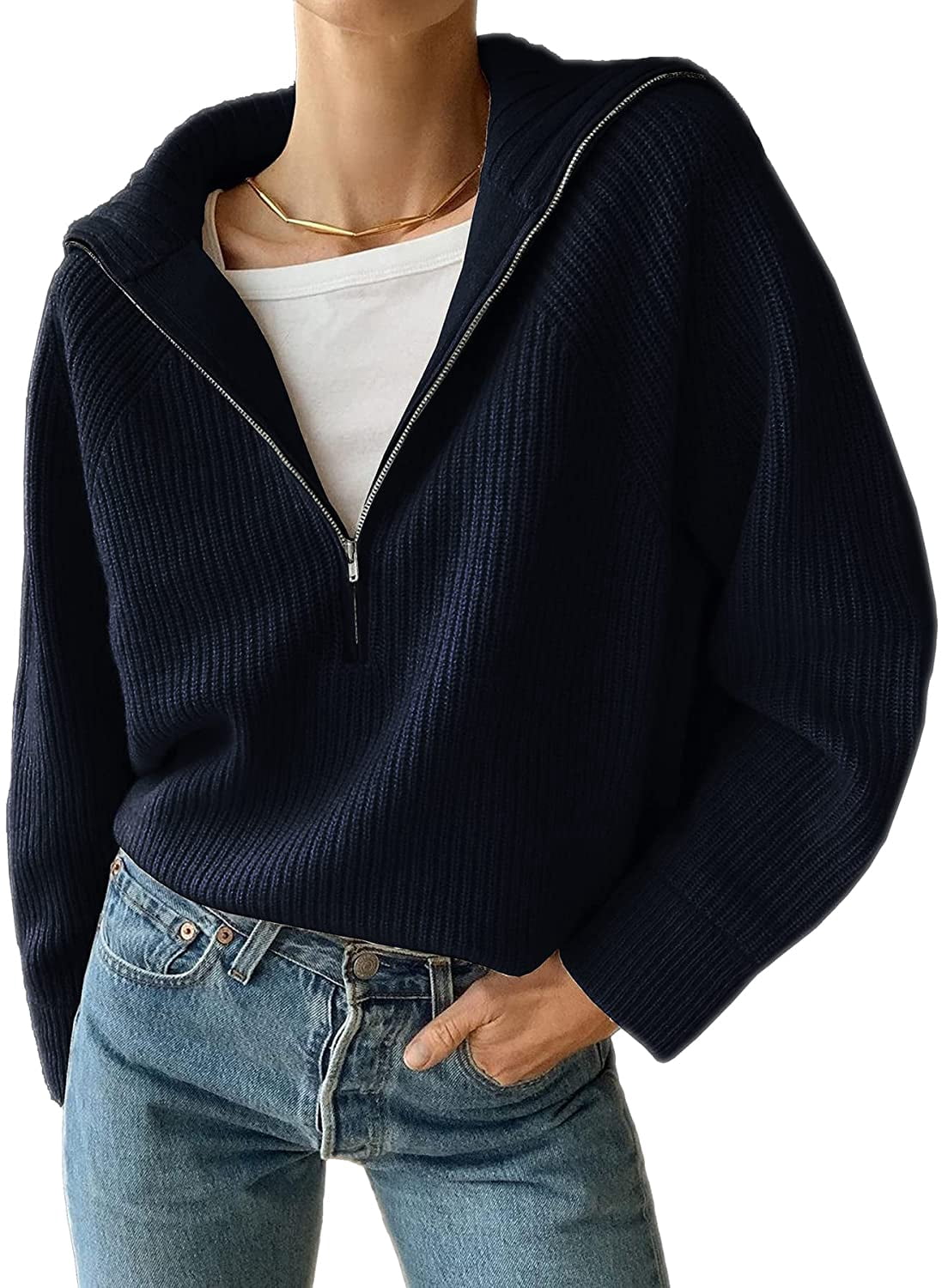 Half Zip Pullover Sweaters Solid 