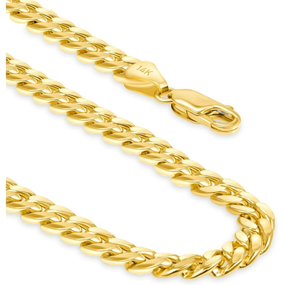 EVAYA 14k Gold Miami Cuban Chain Necklace for Women & Men (3mm-5mm Width, 16-24" Length) - Cadenas de Oro Puro de 14K