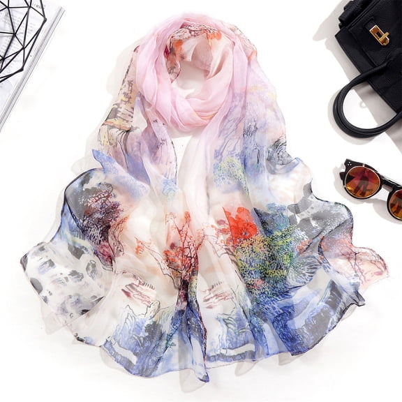 HuangHuanChen Chiffon Scarf for Women Scarfs For Women Lightweight Print Floral Pattern Scarf Shawl Fashion Scarves Sunscreen Shawls And Wraps For Spring Scarf for Women
