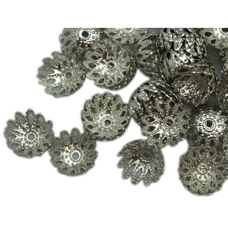 9x4mm Silver Metal Flower Dome Bead Cap (50 Piece)