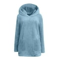 thumbnail image 6 of yoeyez Womens Plush Hoodies Casual Snuggly Sherpa Hooded Pullover Long Sleeve Tunics Tops Winter Warm Cozy Soft Loungewear with Pocket Blue,L, 6 of 7