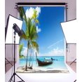 thumbnail image 2 of ABPHOTO Polyester 5x7ft Beach Photo Backdrop Seaside Blue Sky White Clouds Palm Tree Boat Beach Backdrop for Photography Party Hawaiian Scene Setters Personal Portrait Photo Background Studio Props, 2 of 4