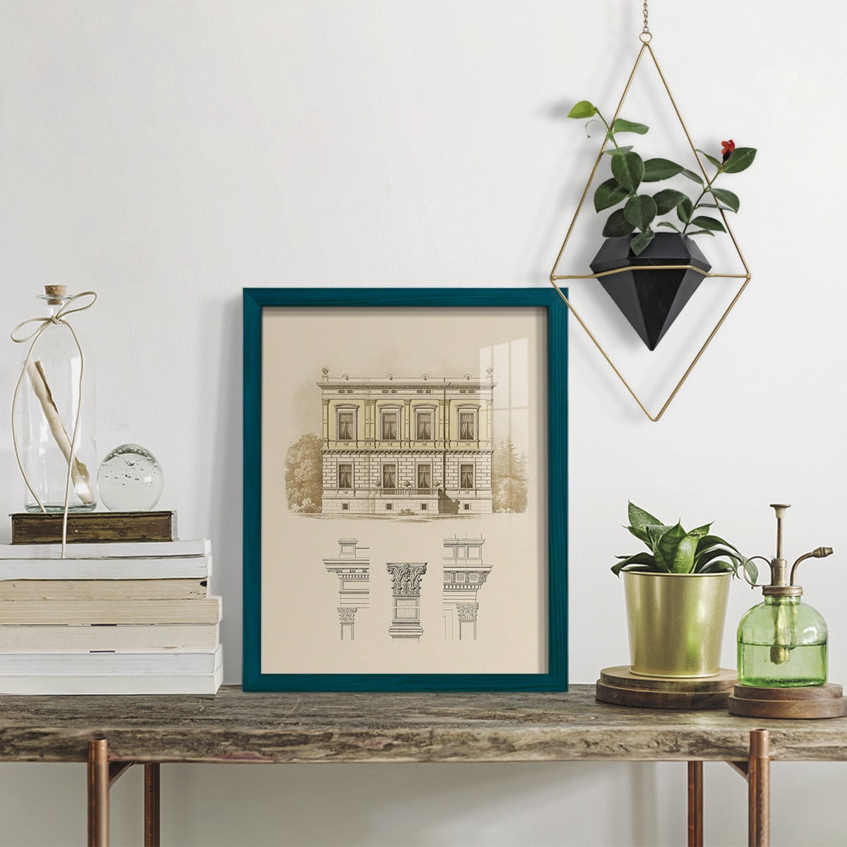 Estate & Plan IV -Framed Print w/glass-Ocean Blue