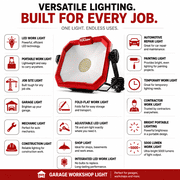 Hyper Tough 5000 Lumen LED Portable Work Light, 360° Swivel Head, Fold-Flat Design, Integrated LED, 5000K Daylight, 1-Pack