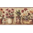 thumbnail image 3 of Trimz Country Gardening Angels Sunflower Daisies Flower Pots on Shelf Wallpaper Border, Brown, Pre-pasted 15 ft x 9 in., 3 of 5