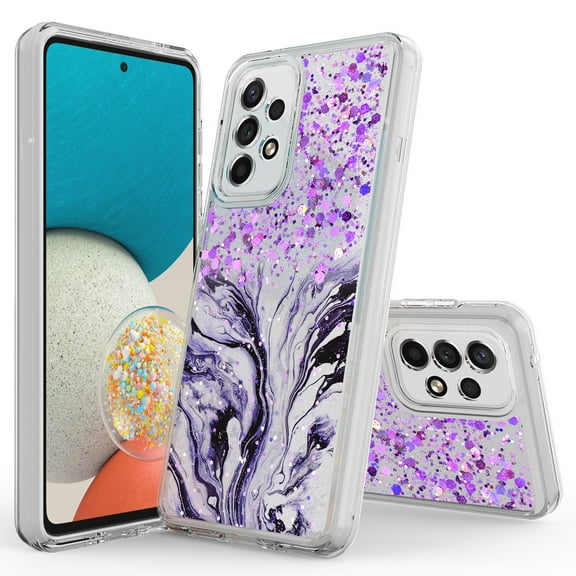 Samsung Galaxy A33 5G Case, Rosebono Hybrid Bling Glitter Sparkle Epoxy Graphic Marble Colorful Silicone Skin Cover Armor Case for Samsung Galaxy A33 5G (Purple)