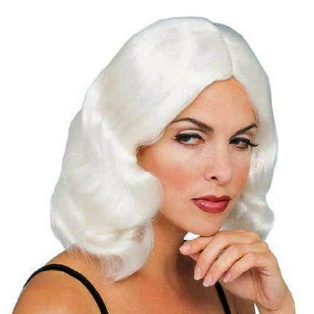 Flowing Wig White Hollywood Starlet Deluxe Mid Length Washable Costume Wig
