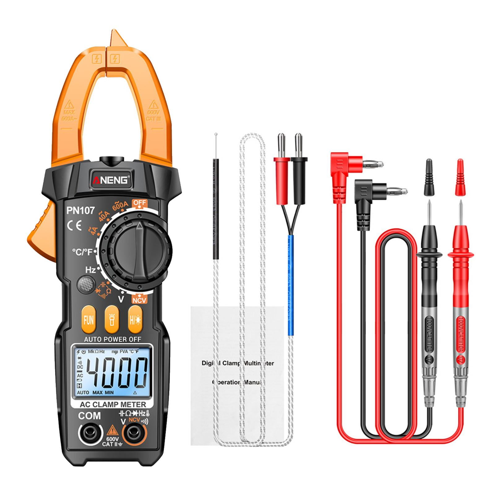 Miulika Clamp Meter Multimeter Easy Carrying Smart Tester Multifunction Sturdy Voltage Meter for Fuses Auto Circuit Troubleshooting , Yellow