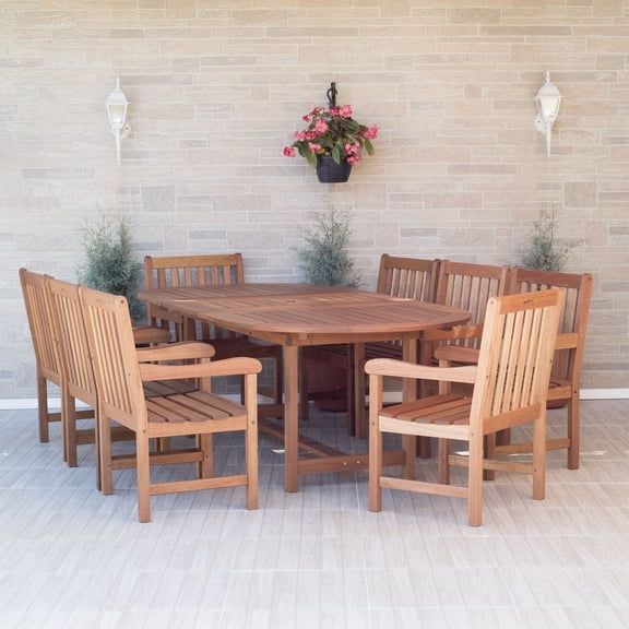 Amazonia Milano 9-Piece Oval Extendable Patio Dining Set | Eucalyptus Wood | Ideal for Outdoors and Indoors