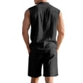 thumbnail image 5 of Paiyanr Cotton Linen Sets for Men Summer Breathable Tank Tops Shorts 2 Piece Outfits Solid Color Casual Sleeveless Shirt Drawstring Waist Beach Shorts Sets, 5 of 9
