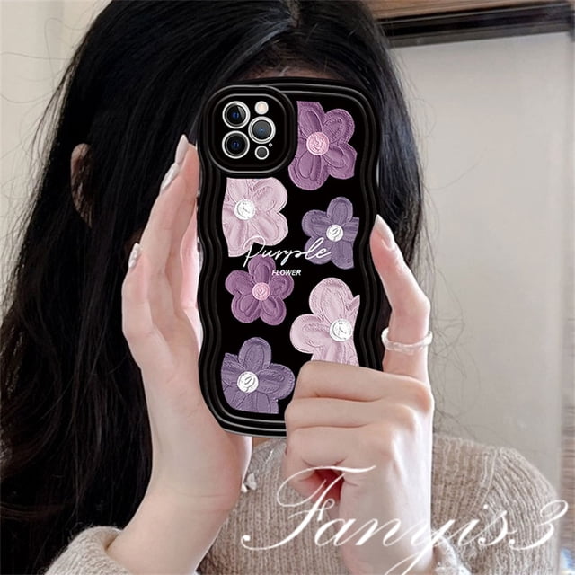 Redmi 12C 10C 10A 10 9 9A 9C 9T Note 11 Pro + 11s 11 10s 10 9s 9 8 Poco X4Pro X3 X3NFC M4 Mi 11 Lite 10TPro Púrpura Flor Negra Pintura Al Óleo Onda Funda De Teléfono TPU Suave Cubierta