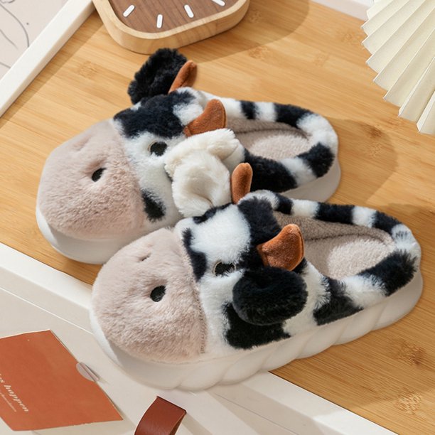 Pantufla Zapatillas de vaca Zapatillas lindas de dibujos animados Zapatillas cálidas y peludas para mujeres y hombres (44-45) DQrwqpou Tenis De Mujer Tenis De Hombre